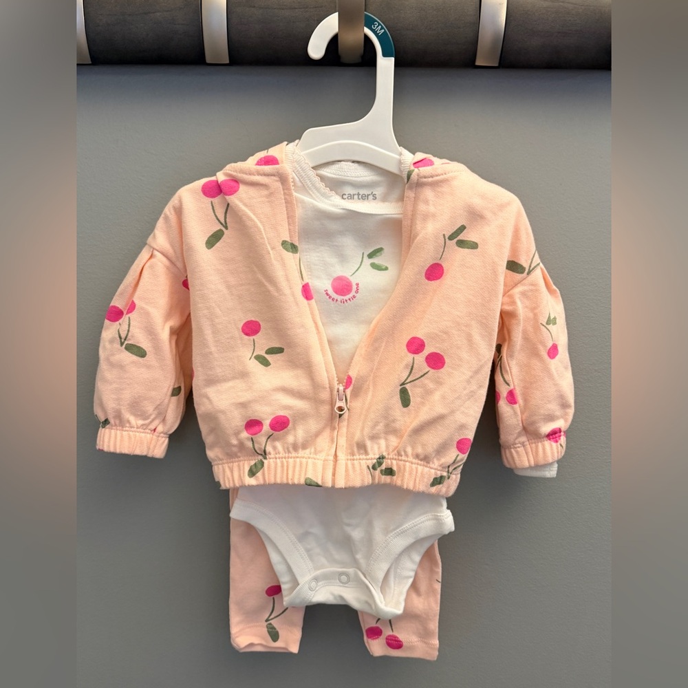 Carters Just One You Baby Girls 3 Piece Cherry Print Set Pink White‎ 3M